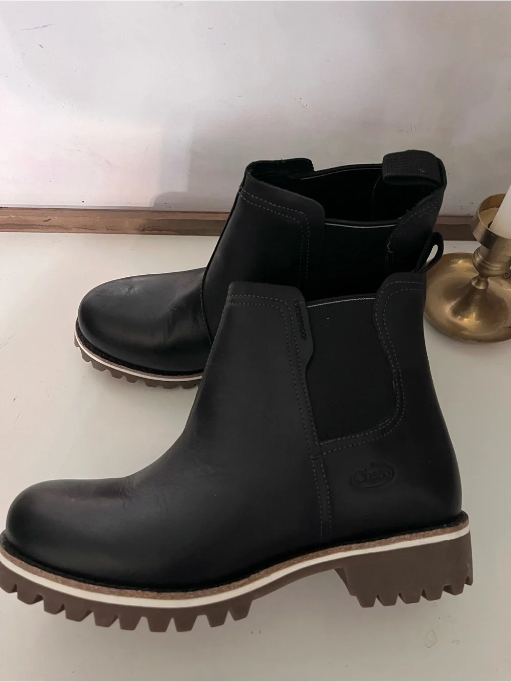 Chaco Black Leather Chelsea Lug Ankle Boots